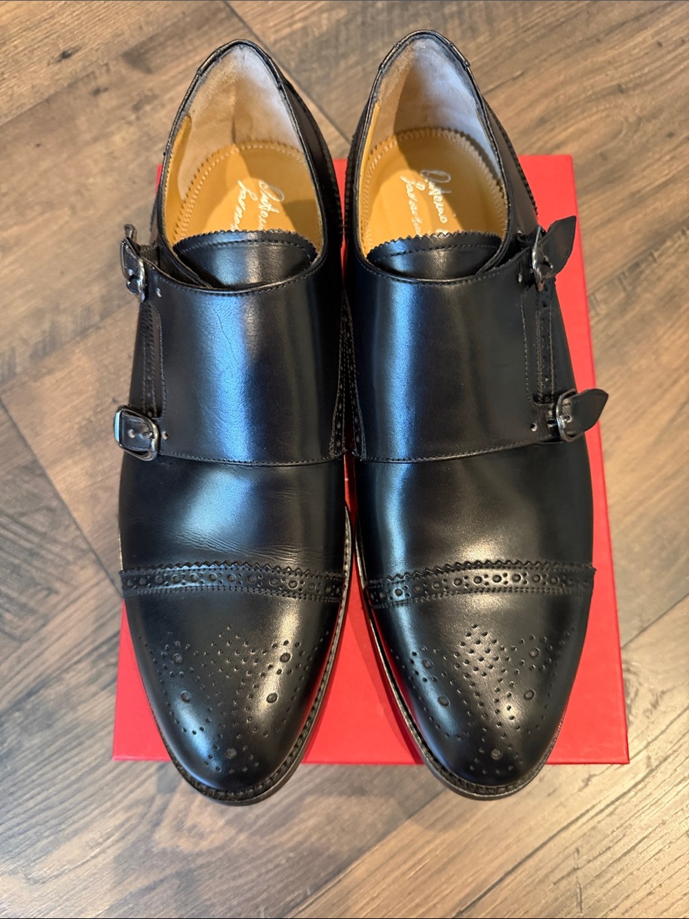 Antonio Maurizi 
Men's Black Double Monk Strap Oxfords with Brogue Toe